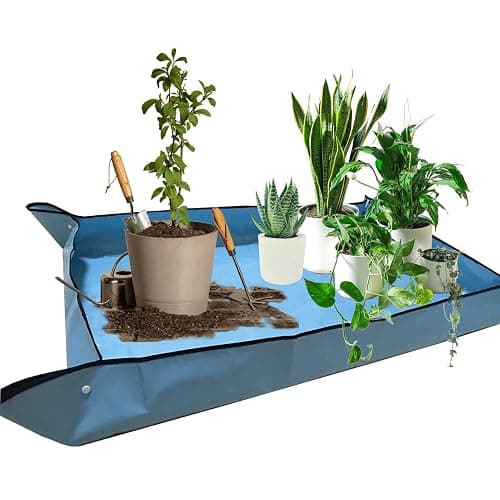 HejVulkan 59" x 39" Extra Large Plant Repotting Mat, Foldable Gardening Mat for Indoor, Transplanting Houseplants, Pot Out, Mix Soil and Mess Control, Gardening Gifts for Women Men Plant Lover(Blue) - Image 1