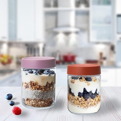 Artcochan Overnight Oats Containers with Lids 16 oz Glass Jars 6 Pack Glass Mason Jars with Airtight Lids, Perfect for Oats, Yogurt, Chia Pudding, Snack thumbnail 2