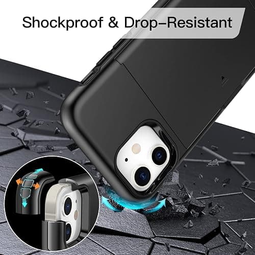 JETech Wallet Case for iPhone 12/12 Pro 6.1-Inch with Card Holder, Dual Layer Shockproof Protective Phone Cover, Sliding Hidden Slot (Black) thumbnail 5