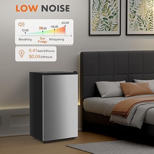 Sweetcrispy 3.2 Cu.Ft Mini Fridge with Freezer Small Refrigerator Single Door Adjustable Thermostat Energy-efficient Low Noise, Compact Fridge for Bedroom, Office, Dorm (Silver Door) thumbnail 7
