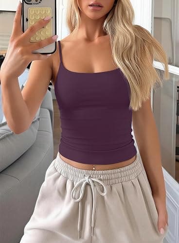 Darong Women Padded Tank Top Built in Bra Adjustable Spaghetti Straps Double Lined Basic Cami Shirt thumbnail 3