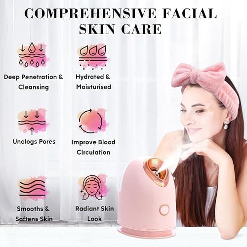 Pjordo Facial Steamer Spa Kit with 17 Skin Care Tools, Nano Ionic Face Steamer for Deep Cleaning Unclogs Pores, Warm Mist Humidifier Steamer for Face Home Sauna SPA, Valentines Day Gifts for Women thumbnail 3