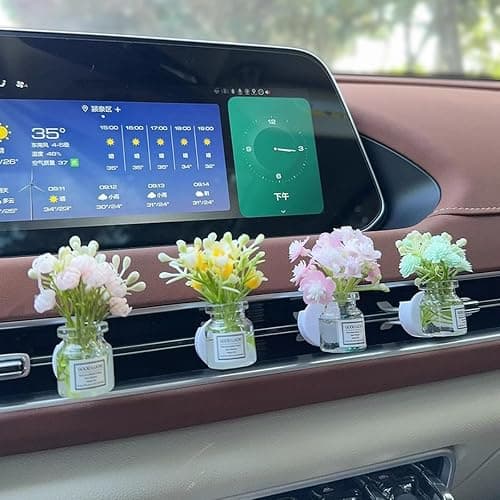 Set of 4 Cute Flower Bouquet Car Air Freshener Vent Clips, Mini Artificial Flowers for Car Air Vent Decoration, Auto Interior Dashboard Ornament Accessories thumbnail 3
