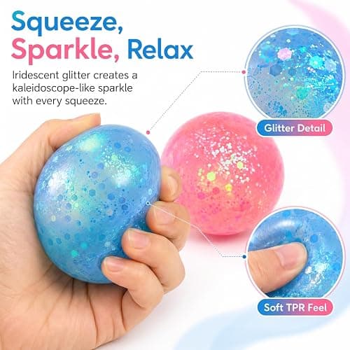 Gexalno 2PCS Glitter Sugar Stress Ball for Adults Stress Relief and Hand Exercise, 2.36 inch Squishy Squeeze Ball Fidget with TPR for Office, Classrooms, Travel, Parties thumbnail 4