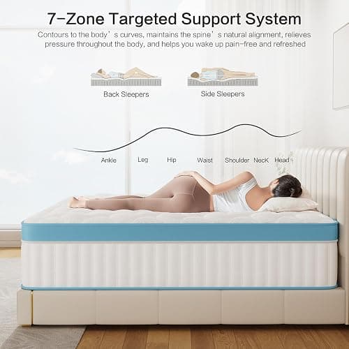 Mroreom Full Size Mattress, 12 Inch Hybrid Mattress in a Box – Memory Foam with Pocket Springs, Cooling Gel, Pressure Relief, Motion Isolation, CertiPUR-US Certified, Medium Firm,Blue thumbnail 4