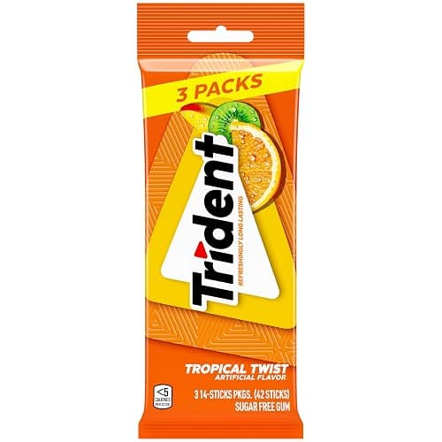 Trident Tropical Twist Sugar-Free Chewing Gum, 3 Packs of 14 Pieces (42 Total Pieces) thumbnail 4