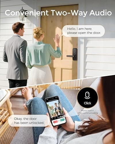 WiFi Video Smart Lock with Camera & Handle - 6-in-1 Keyless Entry (Fingerprint/App/Keypad/FOB/Key), Electric Deadbolt Door Knob for Front, Built-in WiFi, 2-Way Audio, Auto-Lock, Waterproof - Black thumbnail 4