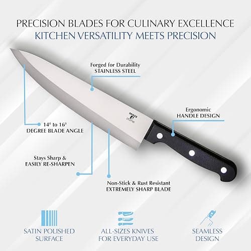 Moss & Stone 14 Pcs Knife Block Set Stainless Steel, Premium Forged Kitchen Knives Set with High-Carbon Blades, Ergonomic Handle, Sharp Blade, Rust Resistant, Modern Style for Home & Chef, Black thumbnail 5