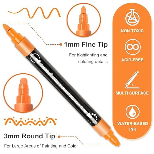 Acrylic Paint Pens Markers, 24 Colors Dual Tip Acrylic Paint Pens for Rock Painting, Wood, Canvas, Stone, Glass, Ceramic Surfaces, DIY Crafts Making Art Supplies (Round Tip and Fine Tip) thumbnail 3
