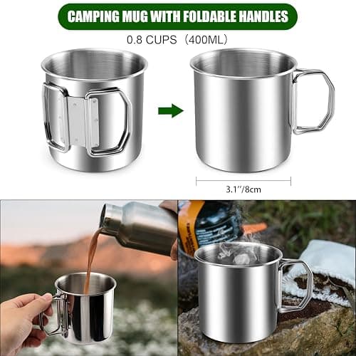 Odoland 8pcs Camping Cookware Mess Kit, Camping Pot and Pan Set with Mini Backpacking Stove, Stainless Steel Cup, Spork and Tank Bracket, Cooking Gear for Outdoor, Hiking, Picnic, Campfire thumbnail 6