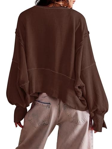Zwurew Womens Casual Sweatshirt Long Sleeve Tops Crewneck Loose Fit Tee Pullover Crop Tshirt Side Slit Fall Fashion 2024 thumbnail 2