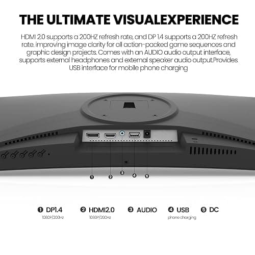CRUA 24" FHD 1080P 200Hz Curved Gaming Monitor, FreeSync, Wall Mount, Black | Low Motion Blur, DP/HDMI, 99% sRGB Color, Eye Care, and 75x75mm Wall Mount for Esports, Console Gaming, Study, and Daily Work thumbnail 4