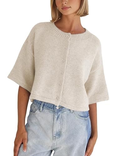 Springrain Lightweight Cardigans for Women Cropped Knit Sweater | Versatile Solid Color Knit Cardigan with Round Neck and Button front, Ideal for Casual Spring Fall Outfits - Image 1