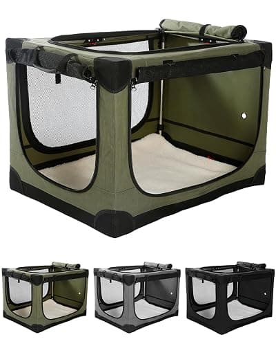 Veraste 33 Inch Collapsible Travel Dog Crate for Medium Large Dogs, Portable Dog Crate 4-Door Foldable Soft Kennel with Durable Mesh Windows for Indoor & Outdoor Travel, with Storage Bag,Green - Image 1