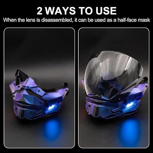 Zhongren LED Cyberpunk Mask for Men Face Mask Detachable for Holloween Cosplay Costume Holiday Party Tactical Movie Prors thumbnail 2