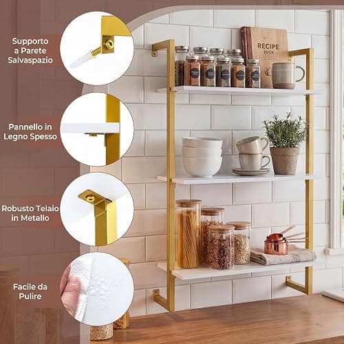 COSTWAY Mensola da Parete a 3 Livelli, Scaffale Verticale Sospeso per Bar Caffè, Portaoggetti Multiusi per Soggiorno Ufficio Domestico e Bagno, 53x23x90 cm (Bianco) thumbnail 6