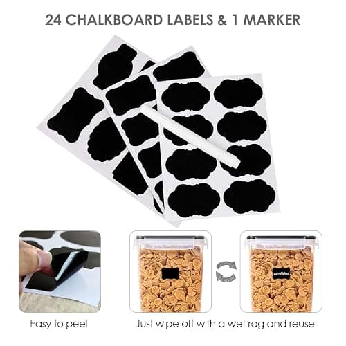 Vtopmart Food Storage Containers 3.3 quart / 3.6L, 4 Pieces BPA Free Plastic Airtight Canister for Flour, Sugar, Baking Supplies, with 4 Measuring Cups and 24 Labels,Black thumbnail 5