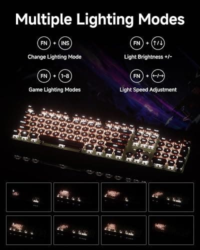 EWEADN Typewriter Style Mechanical Keyboard, Wired Typewriter Keyboards,104 Keys Backlit LED Metal Keyboards, Media Control Knob, Wired Computer Keyboard Pink Switch for Windows/Mac/PC-Green thumbnail 5