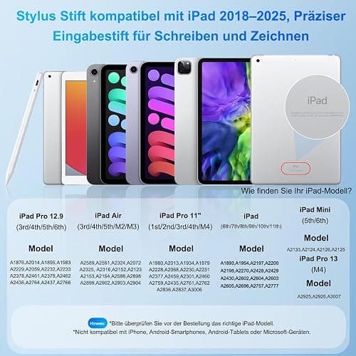 Stift für Apple iPad 2018-2025 mit Schnellladeleistung, Palm Rejection und Neigungssensitivität Pencil für ipad kompatibel mit i Pad 11/10/9/8/7/6, Pro M4/12.9/11/13" Gen, Air 3/4/5/M2/M3, mini 7/6/5 thumbnail 6