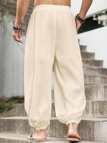 OYOANGLE Men's Harem Pants with Pocket Baggy Hippie Loose Fit Elastic Waist Wide Leg Japanese Pants thumbnail 2