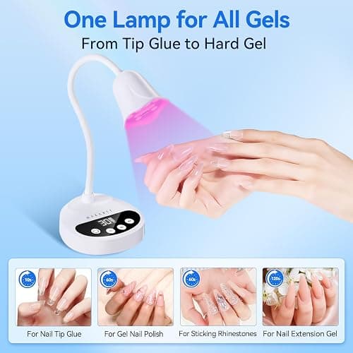 Makartt Flash Cure UV LED Nail Lamp for Gel-X Tips, Adjustable Gooseneck | 50 mW/cm² Cordless Rechargeable UV Light with Auto Sensor & 4 Timers & 10 Beads for Fast Gel Curing Home DIY Salon Use, White thumbnail 6