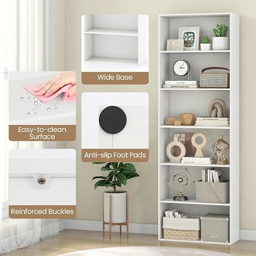 Giantex 6-Tier Bookcase, 70" Tall Wooden Bookshelf, Freestanding Storage Organizer w/Open Shelves, Anti-Tipping Kits, Modern Floor Standing Display Shelves for Living Room, Bedroom (1,White) thumbnail 7
