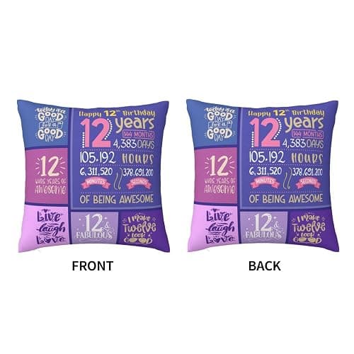 Skizbcw 12 Year Old Girl Gifts Ideas - Top Birthday Gifts for 12 Year Old Girl - 12th Birthday Decorations for Girls - 12th Girls Gift for Bday Throw Pillow Covers 18 x 18 inch - 18" x 18" (Pack of 1) - 12th thumbnail 6