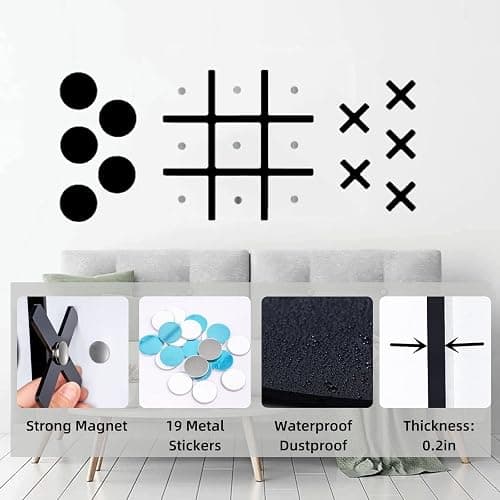 Magnetic Tic Tac Toe Wall-Mount Game,Game Room Decor,Modern Wall Decals for Kids Room,Classroom&Offices,Best Gift for Family, Friends (Black) thumbnail 2