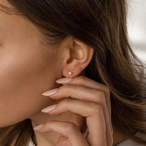 14K Gold Filled Polished Small CZ Pearl Ball Stud Earrings Set for Women Men 20G Surgical Steel Hypoallergenic Piercing Studs for Sensitive Ear, Pack of 6 Pairs thumbnail 4