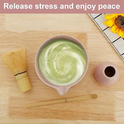 4Pcs Matcha Whisk Set, Japanese Matcha Tea Set,Ceramic Matcha Bowl Matcha Whisk Holder Bamboo Matcha Whisks and Bamboo Scoop Handcrafted Matcha Kit for Traditional Japanese Tea (G) thumbnail 6