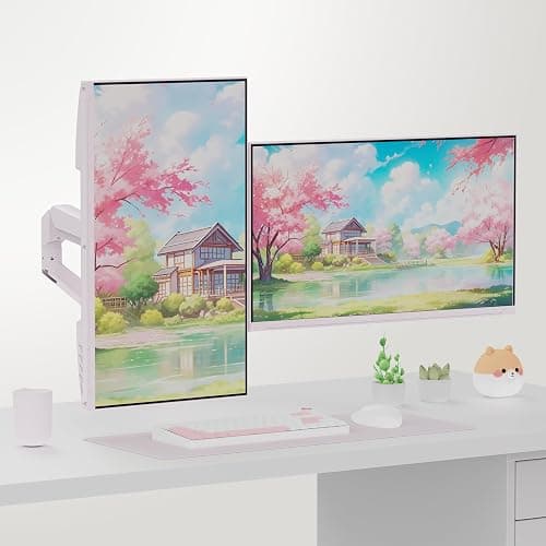 Pixio PS1D Wave Pink Dual Monitor Arm Stand Desk Mount - Fits up to 32 inches Monitors and up to 19.8lbs. VESA Compatibility and Integrated Cable Management thumbnail 7