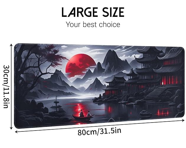 Vanzard Large Gaming Mouse Pad, Anime Black Mousepad with Stitched Edges, Expanded Cool Desk Mat, Japanese Red Moon XL Keyboard Mat Suitable for Home Office,31.5 X 11.8 Inch thumbnail 2