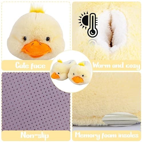 Cute Farm Animal Slippers for Women - Fuzzy Plush Winter Duck Teddy Puppy Dachshund Dog Pig Cow House Shoes with Warm Lining, Non-Slip Sole, Cozy Animal Slippers for Indoor/Outdoor thumbnail 4