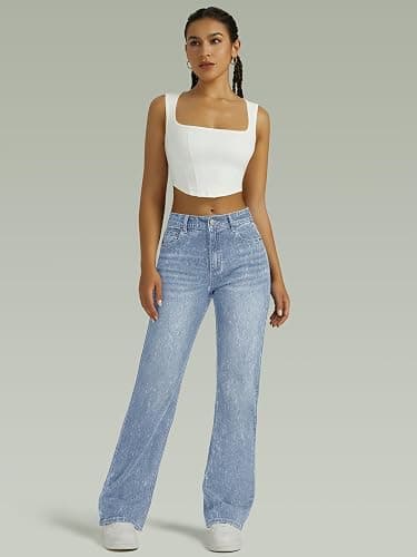 FUNUCA Straight Leg Jeans for Women,High Waisted Wide Leg Loose Microelastic Boyfriend Denim Pants thumbnail 3