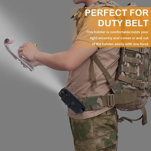 Tactical Flashlight Holster,Flashlight Pouch,Rotatable Flashlight Holder Pouch Clip,Duty MOLLE Tactical Accessories Torch Carry Case 360 Degree Carabiner Reel Clip thumbnail 6
