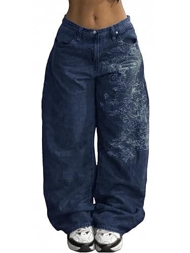 EMMIOL Women Boyfriends Hip Hop 90s Vintage Baggy Jeans Loose Denim Pants Mid-Low Waist Jeans thumbnail 2
