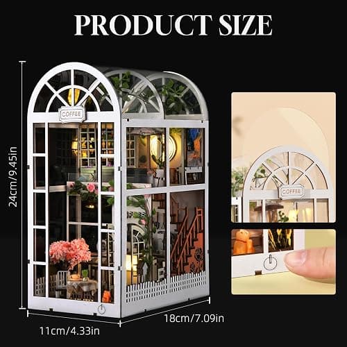 ETKVR Book Nook Kit,Kit Miniature à Monter, Puzzle 3D en Bois Style Maison de Poupée, Allée Miniature à Insérer dans Une Bibliothèque,Décoration pour Adultes et Ados - Café thumbnail 3