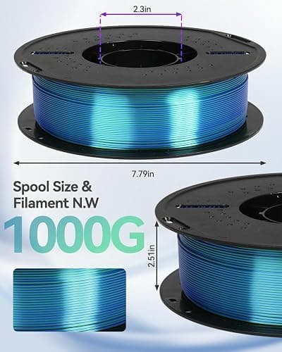 Epelay Silk PLA+ 3D Printer Filament 1.75mm, Blue Green Dual Color Shiny Silk PLA, Smooth Flow High Precision Printing, +/-0.02mm Dimensional Accuracy, 1kg (2.2lbs), Fits Most FDM 3D Printers thumbnail 2