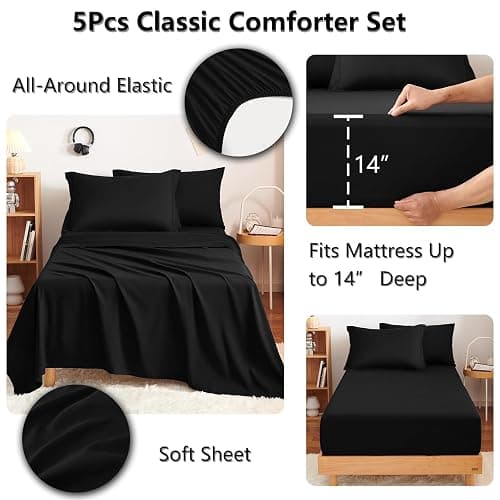 CozyLux Twin XL Comforter Set Black - 5 Pieces Twin Extra Long Bed in a Bag for College Dorm, All Season Bedding Set for Girls and Boys, Soft Bed Set with Comforter, Sheets, Pillowcase & Sham thumbnail 4