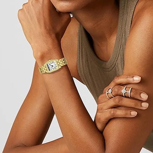 CHEETAH Gold Watches for Women with Small Vintage Bracelet, Rectangular Case Roman Dial thumbnail 8
