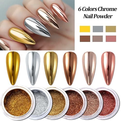 SUTOZMIWE Chrome Nail Powder Metallic Gold And Silver, Magic Mirror Effect Pigment Glitter Rubbing Dust, 3D Carving Nail Molding Gel & Holographic Dip Nail Powder Kit for Nail Decor Home Manicure DIY thumbnail 2