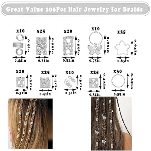 200 Pcs Hair Jewelry for Braids Accessories Loc Jewelry for Hair Dreadlock, Sliver Adjustable Cuffs Braiding Hair Rings Decoration thumbnail 3