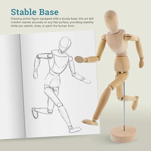 U.S. Art Supply 12" Wooden Male Manikin Posable Figure for Drawing - Articulated Mannequin with Base and Flexible Body for Drawing The Human Figure thumbnail 5