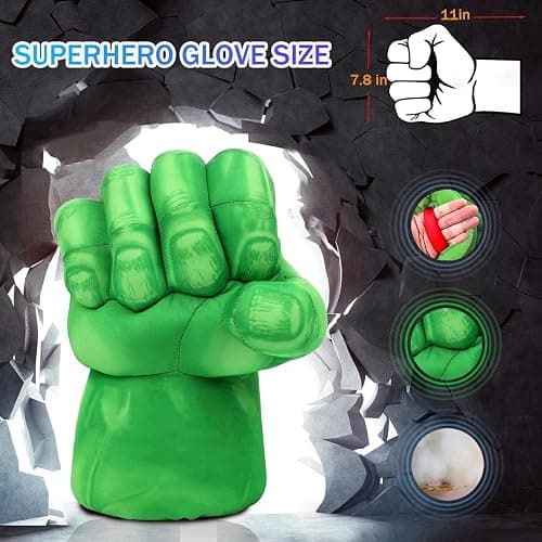 PROVAINT Superhero Gloves for Kids - Soft Plush Boxing Mitts with Secure Grip for Role Play, Halloween Dress Up, Birthday Gifts - Green Hero Costume Accessories for Children and Adults （Green） thumbnail 4