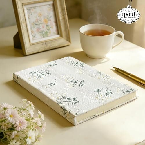ipoul Floral Journal for women, Floret Printed Fabric Cloth Hardcover, A5, 200 Pages, 6x8 Medium Ruled Notebook, Similar Embroidered Linen Journal, Lay Flat Church Notes Notebook, Beige thumbnail 7