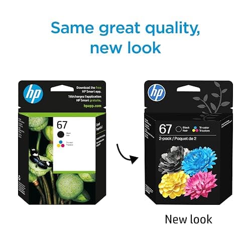 HP 67 Black/Tri-Color Ink Cartridges (2-Pack) | Works with DeskJet 1255, 2700, 4100, Envy 6000, 6400 | Instant Ink Eligible | 3YP29AN | Packaging May Vary thumbnail 2