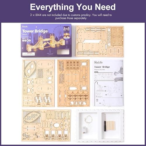 Rolife 3D Wooden Puzzles DIY London Tower Bridge Craft Model Kits for Adults to Build Birthday Gfit for Friends and Family thumbnail 8