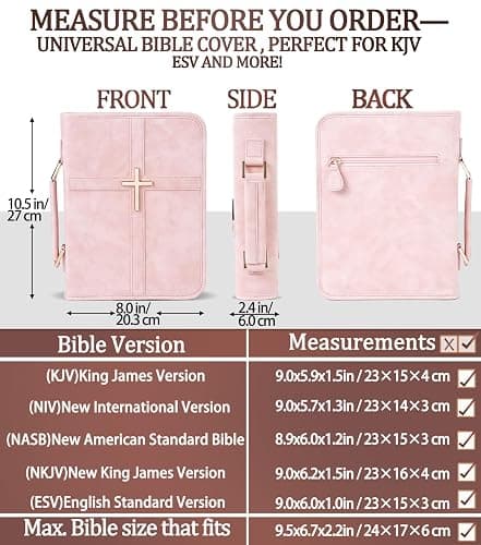 Vegan Leather Bible Cover Case, Bible Bag with Phone Pocket, Large Bible Case for Women, Christian Gift Box Packaging (Pink) thumbnail 3