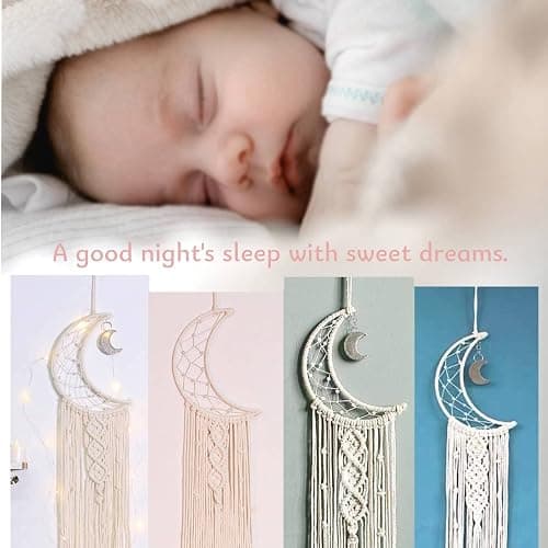 Dream Catchers, Moon Dream Catcher with Lights-Macrame Dreamcatcher Bedroom Wall Decor,Dream Catcher Girls Room Decor Teenager,Moon Gifts Dream Catchers for Boys Mom Women-Catcher Boho Wall Decor thumbnail 5