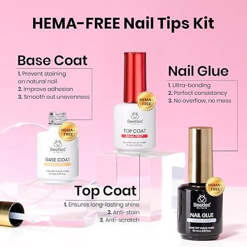 Beetles Gel Nail Kit Etch-X, Square Short, 288pcs 12 Sizes Nail Tips, 3Pcs 15ml HEMA-Free Nail Glue Top Coat & Base Gel Set, with Mini Lamp, Press On Nail, Long Lasting Extension DIY Set at Home thumbnail 3